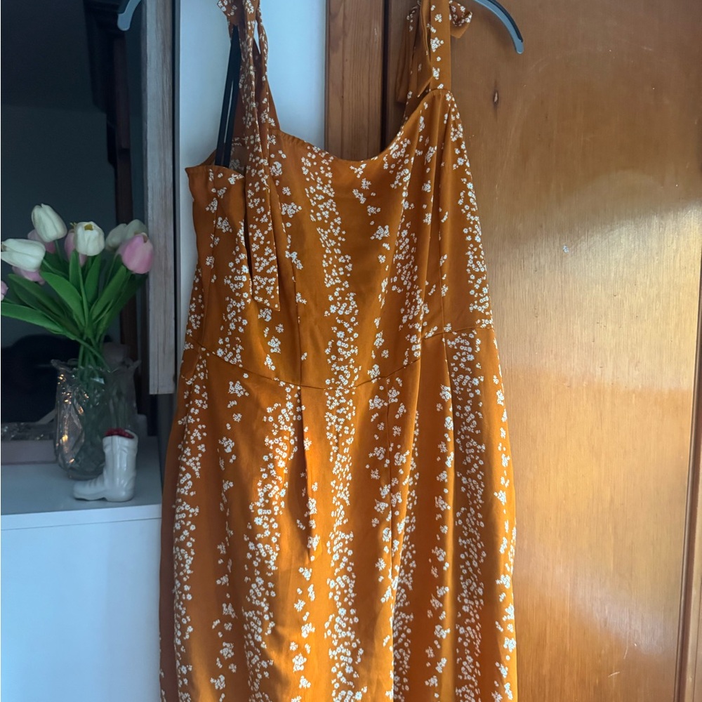 BCBG Mustard Yellow Floral Jumpsuit